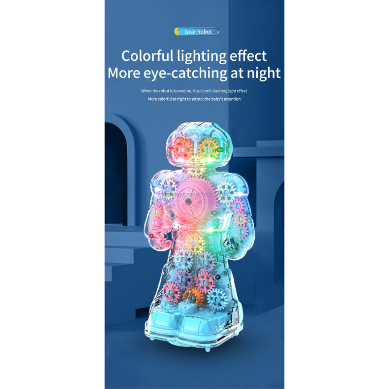 Electric Transparent Gear Robot Toy With Light Effects for Kids