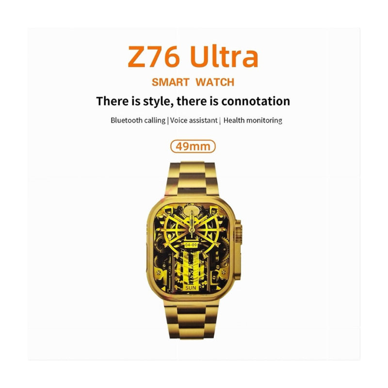Z76 Ultra Gold Edition Stylish Smartwatch with Large Display, Health & Fitness Tracking, & Long Battery