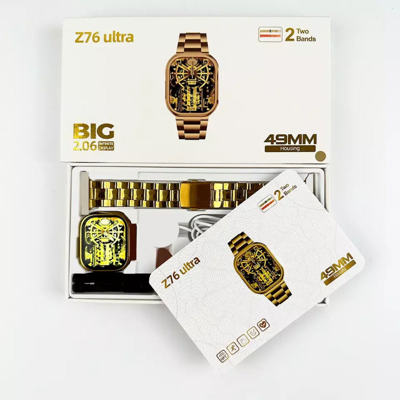 Z76 Ultra Gold Edition Stylish Smartwatch with Large Display, Health & Fitness Tracking, & Long Battery