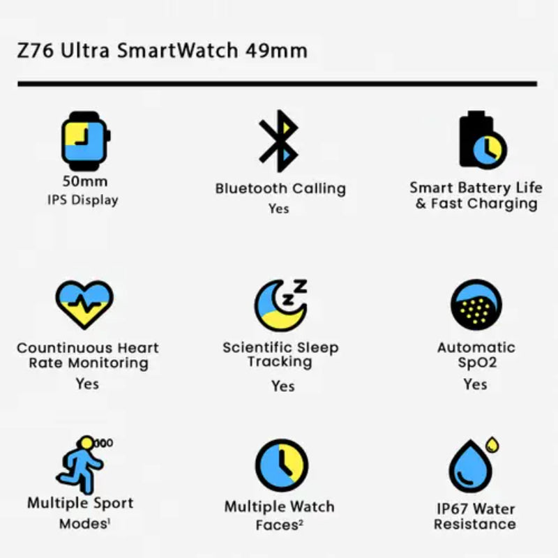 Z76 Ultra Gold Edition Stylish Smartwatch with Large Display, Health & Fitness Tracking, & Long Battery
