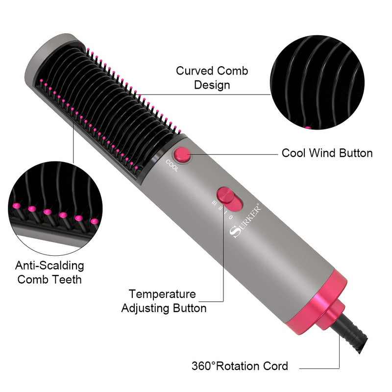 3 In 1 Hair Straightener With Blow Dryer Fast Drying PTC Ceramic Coating Negative Ion Brush For Hair Styling