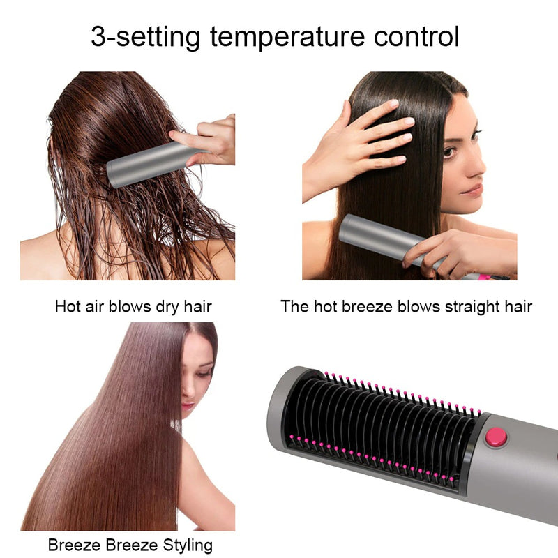 3 In 1 Hair Straightener With Blow Dryer Fast Drying PTC Ceramic Coating Negative Ion Brush For Hair Styling