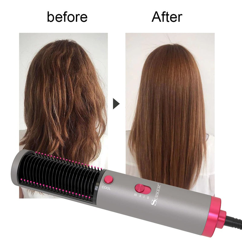 3 In 1 Hair Straightener With Blow Dryer Fast Drying PTC Ceramic Coating Negative Ion Brush For Hair Styling