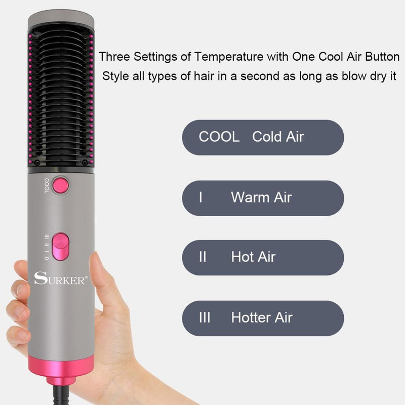 3 In 1 Hair Straightener With Blow Dryer Fast Drying PTC Ceramic Coating Negative Ion Brush For Hair Styling
