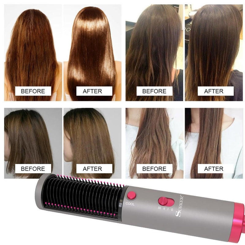 3 In 1 Hair Straightener With Blow Dryer Fast Drying PTC Ceramic Coating Negative Ion Brush For Hair Styling